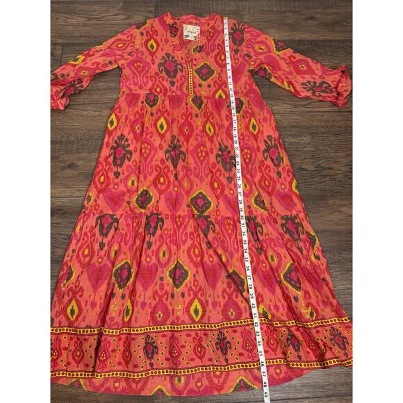 LULALIFE Lula Life Long Sleeve V-neck Abstract Aztec Cotton Midi Dress Sz Small - Picture 9 of 9